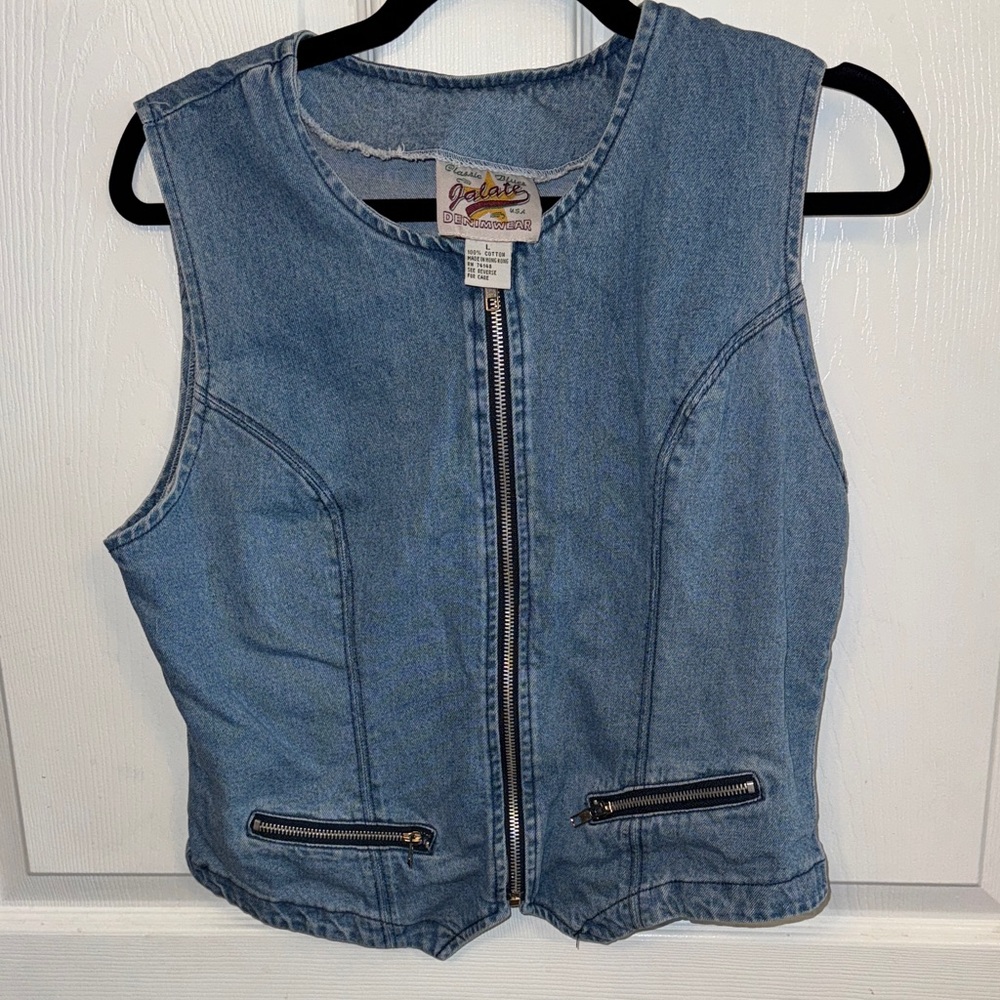 Denim Sleeveless Zip-Up Vest